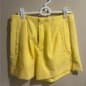 Yellow High Waist Pleated Women's Shorts
